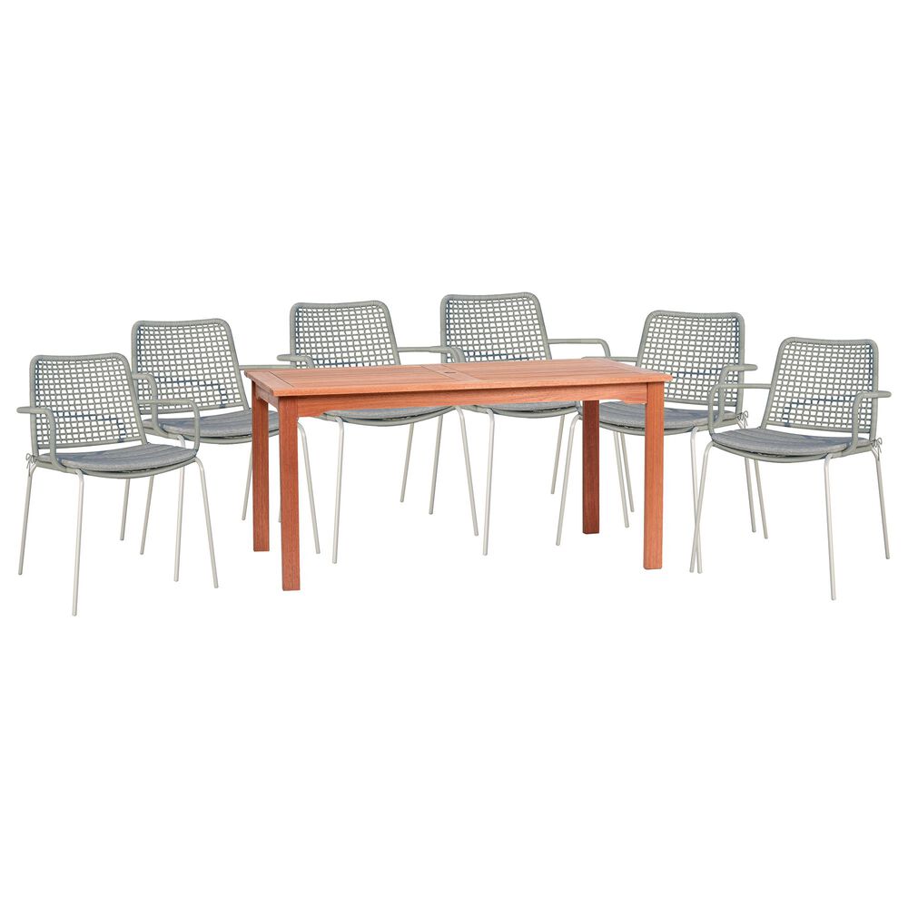 Amazonia 7-Piece 59" Rectangular Patio Dining Set with Rope Seat Chairs in Brown and Gray, , large