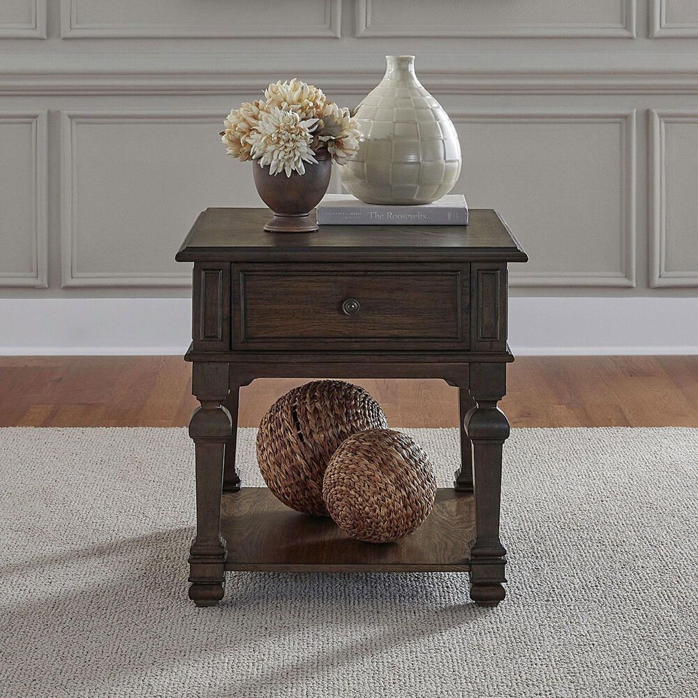 Belle Furnishings Provence Park 1-Drawer End Table in Chateau Brown, , large