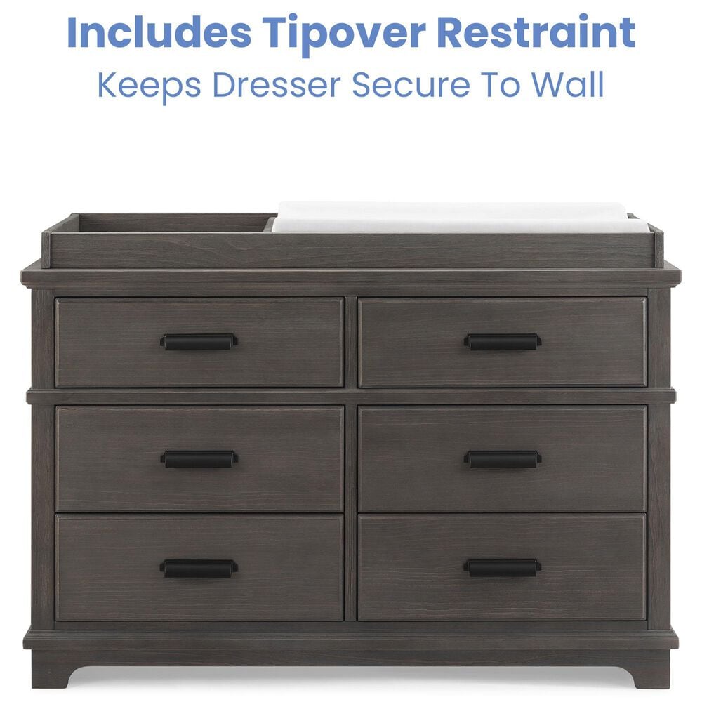 Delta Children Asher 6-Drawer Dresser with Changing Top in Rustic Grey, , large