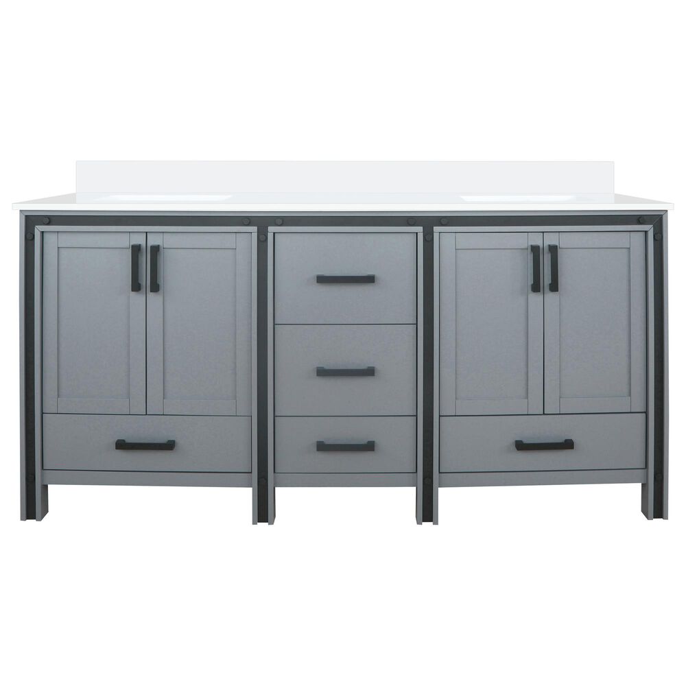 Lexora Home Ziva 72&quot; Double Bathroom Vanity in Dark Grey with 2 cm White Cultured Marble Top and Rectangular Sinks, , large