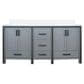 Lexora Home Ziva 72" Double Bathroom Vanity in Dark Grey with 2 cm White Cultured Marble Top and Rectangular Sinks, , large