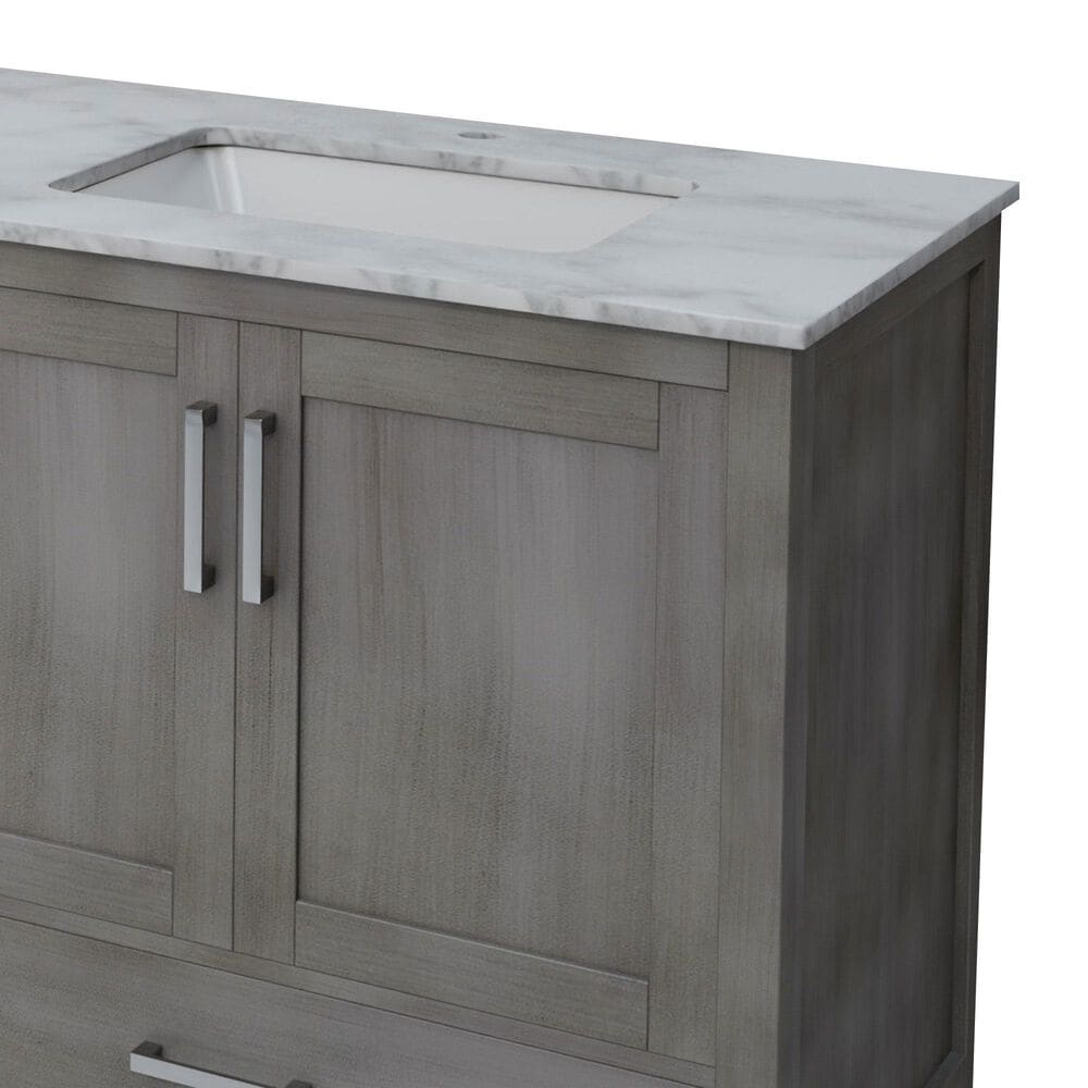 Lexora Home Jacques 80" Double Bathroom Vanity in Distressed Grey with 2 cm White Carrara Marble Top and Rectangular Sinks, , large