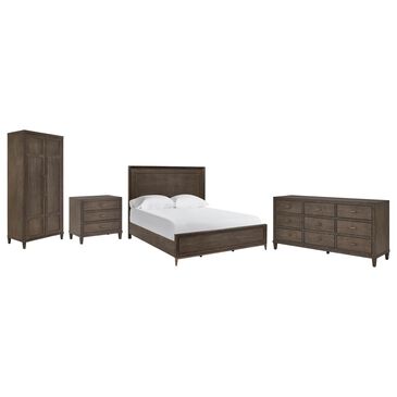 Furniture Worldwide Montclair 4-Piece Queen Panel Bedroom Set in Embossed Cocoa and Smoked Gold, , large