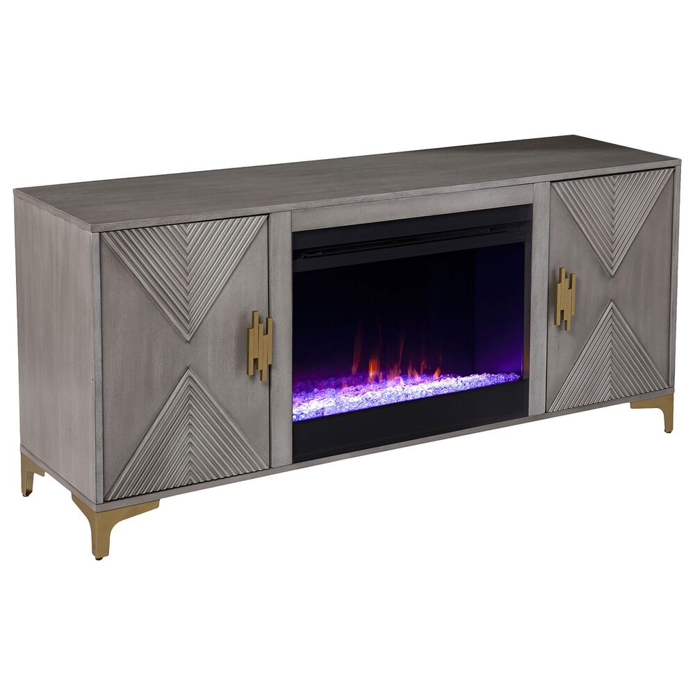 Southern Enterprises Lantara 56" Color Changing Fireplace with Storage in Graywashed and Gold, , large