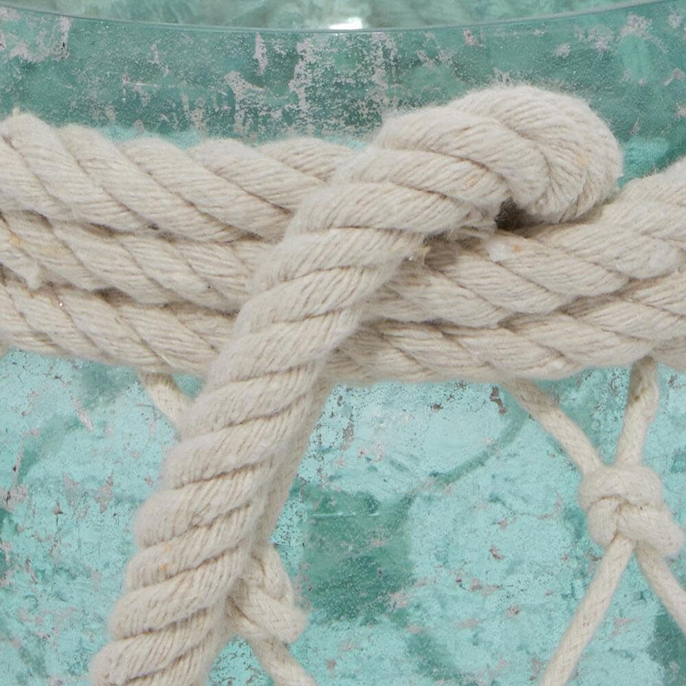 Maple and Jade 5&quot; x 16&quot; Indoor/Outdoor Candle Lantern with Rope Handle in Frosted Blue and Cream, , large