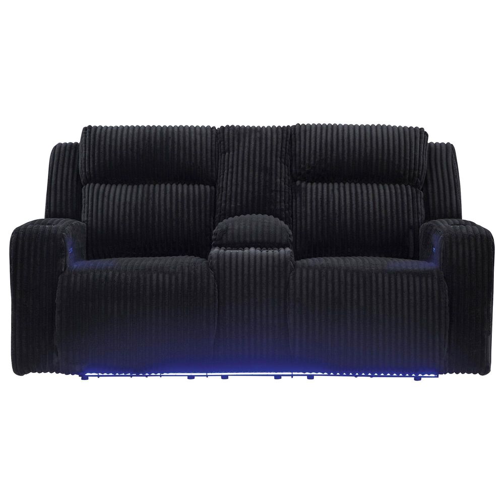 Ashley Forest Lake Power Reclining Loveseat with Console and Adjustable Headrest in Black Velvet, , large