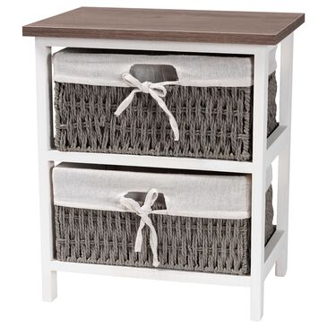 Baxton Studio Terena 2-Basket Storage Unit in White and Walnut Brown, , large