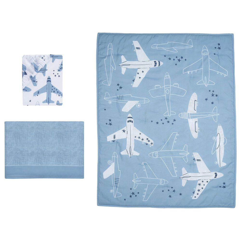 Lambs and Ivy Little Aviator 3-Piece Crib Bedding Set in Blue and White, , large