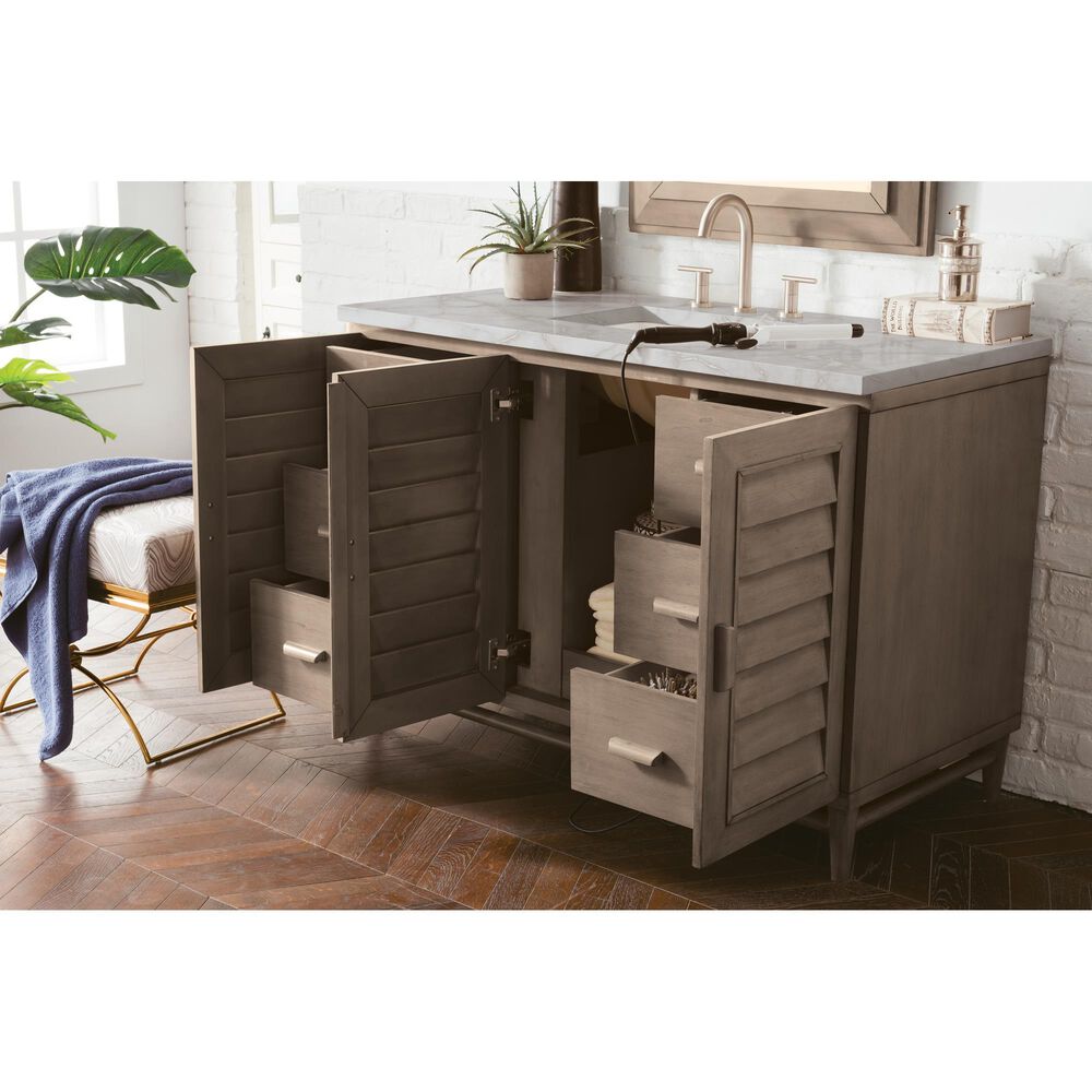 James Martin Vanities Portland 48" Single Bathroom Vanity in Whitewashed Walnut with 3 cm Eternal Jasmine Pearl Silestone Top, Rectangular Sink and FreePower Wireless Charger, , large