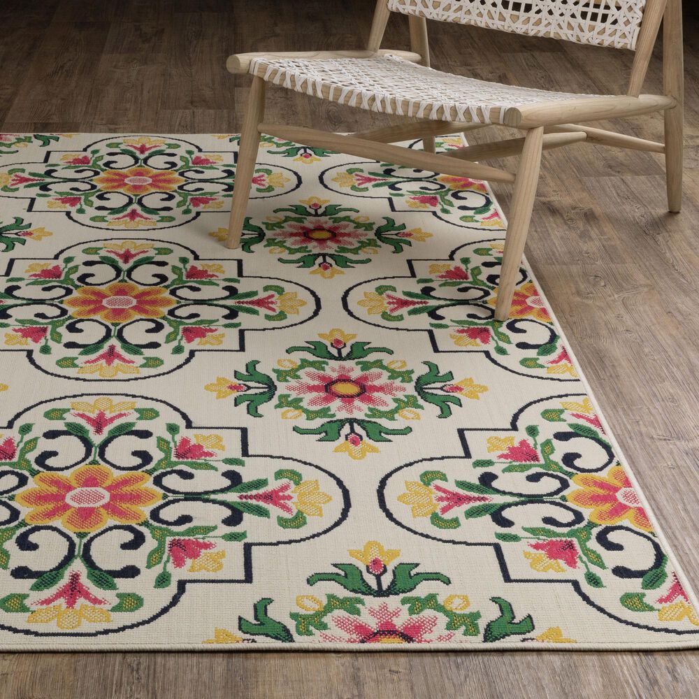 Oriental Weavers Havana HAV04 Ivory and Multicolor 3'3" x 5' Indoor/Outdoor Area Rug, , large