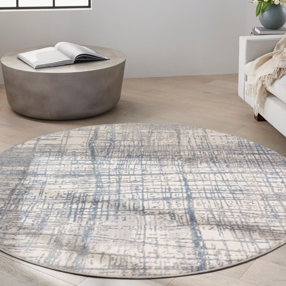 Nourison Rush 4&#39; Round Ivory and Blue Area Rug, , large