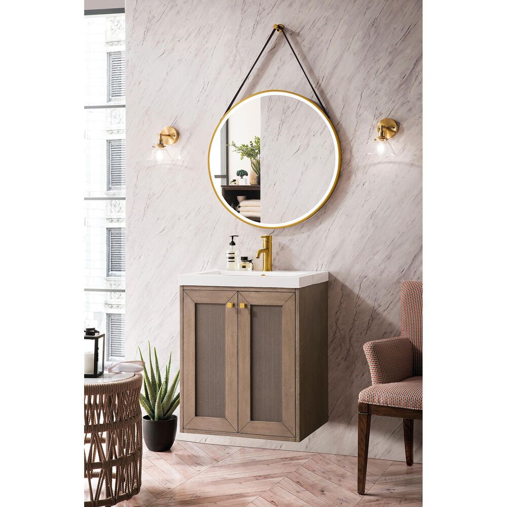James Martin Vanities Chianti 20&quot; Single Bathroom Vanity in Whitewashed Walnut with 3.5 cm White Glossy Resin Top and Rectangular Sink, , large