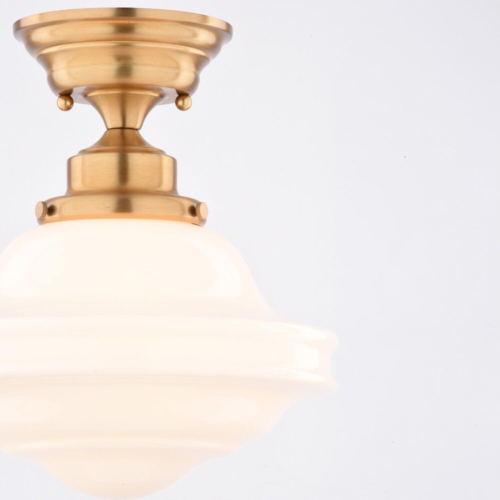 Vaxcel Huntley 10" 1-Light Semi Flush Mount with Milk Glass Shade in Natural Brass, , large