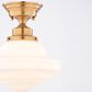 Vaxcel Huntley 10" 1-Light Semi Flush Mount with Milk Glass Shade in Natural Brass, , large