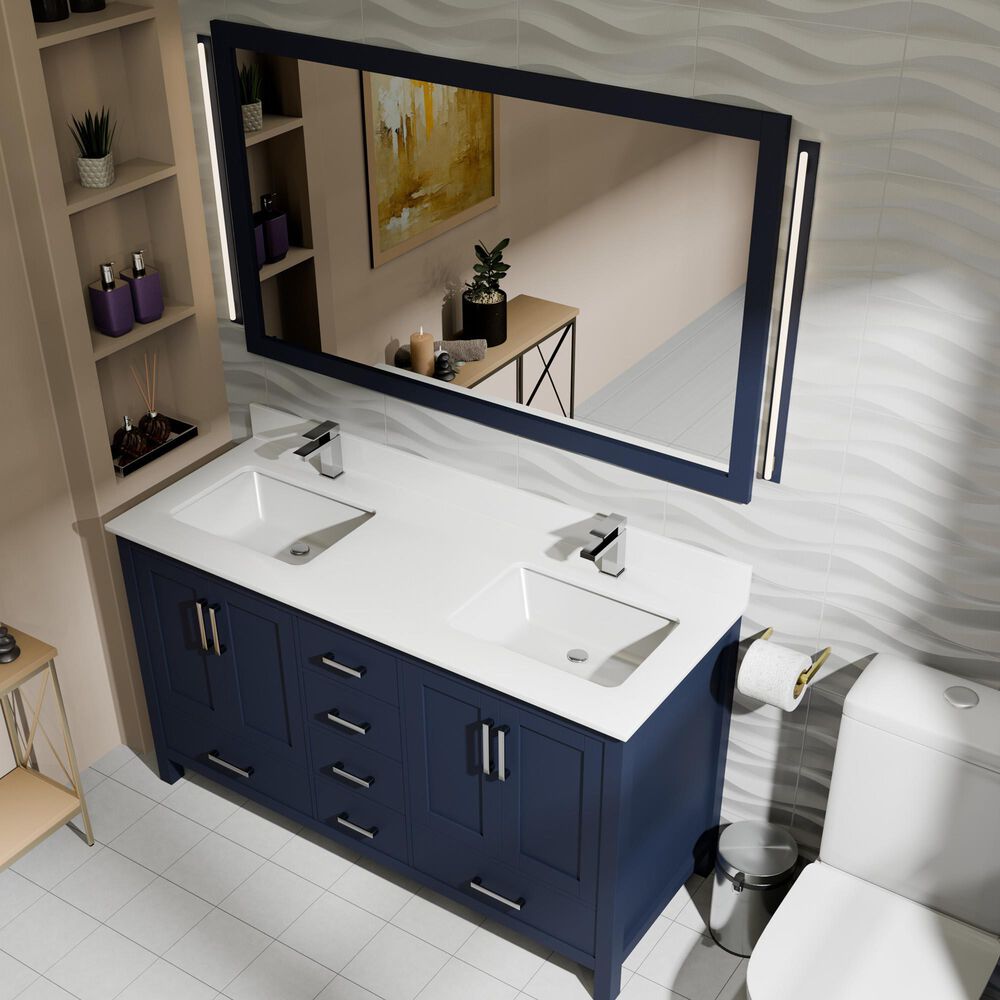 Lexora Home Jacques 60" Double Bathroom Vanity in Navy Blue with 2 cm White Quartz Top and Rectangular Sinks, , large