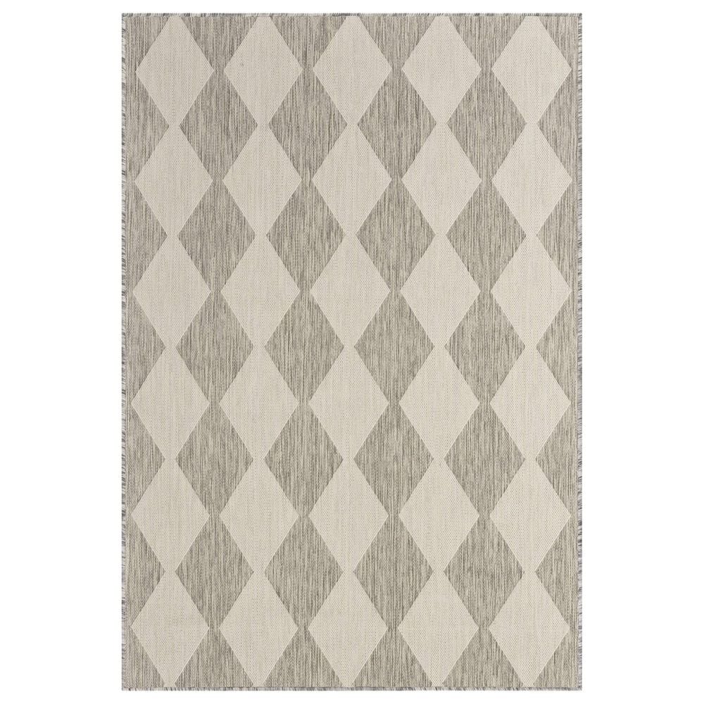 Nourison Positano Geometric Light Grey 4" x 6" Indoor/Outdoor Area Rug, , large