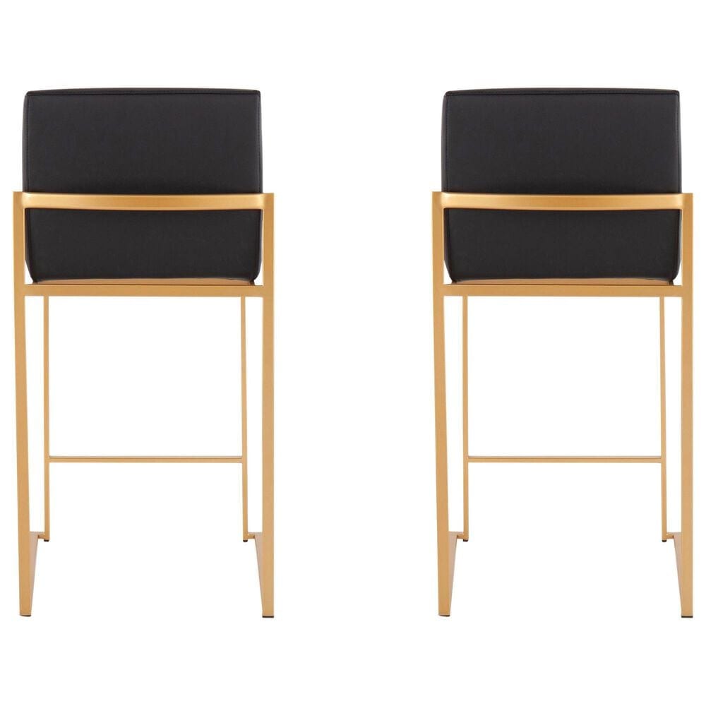 Lumisource Fuji High Back Counter Stool with Black Faux Leather Cushion in Gold &#40;Set of 2&#41;, , large