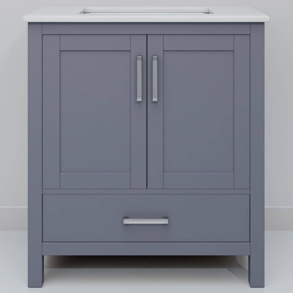 Lexora Home Jacques 30" Single Bathroom Vanity in Dark Grey with 2 cm White Quartz Top and Rectangular Sink, , large