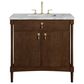 James Martin Kinnsden 36" Single Bathroom Vanity in Sable Oak with 3 cm Carrara Marble Top and Rectangular Sink, , large
