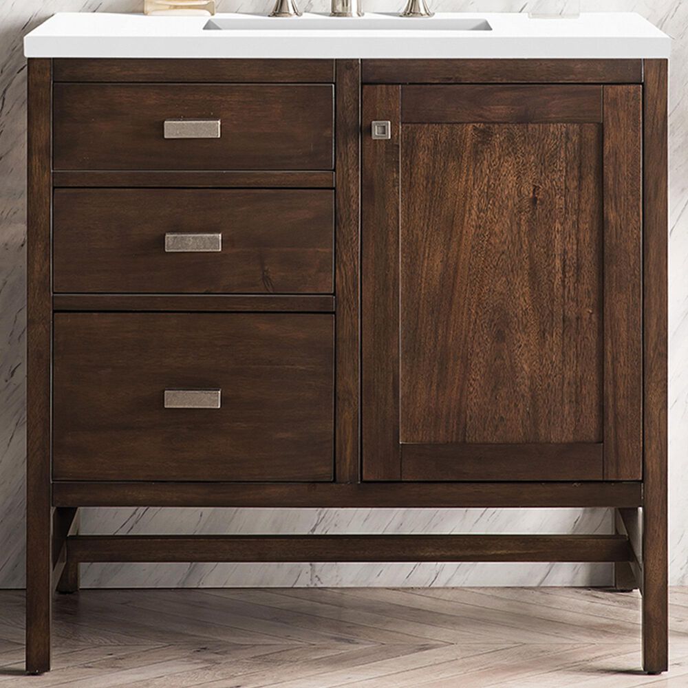 James Martin Vanities Addison 36" Single Vanity Cabinet in Mid Century Acacia with 3 cm White Zeus Quartz Top and Rectangular Sink, , large