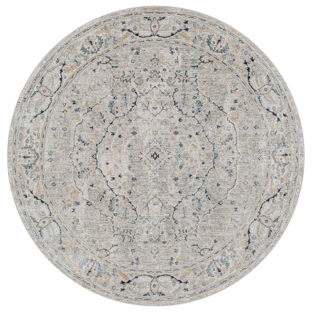 Surya Brunswick 6"7" Round Deep Teal, Dusty Sage, Medium Gray, Light Beige and Taupe Area Rug, , large