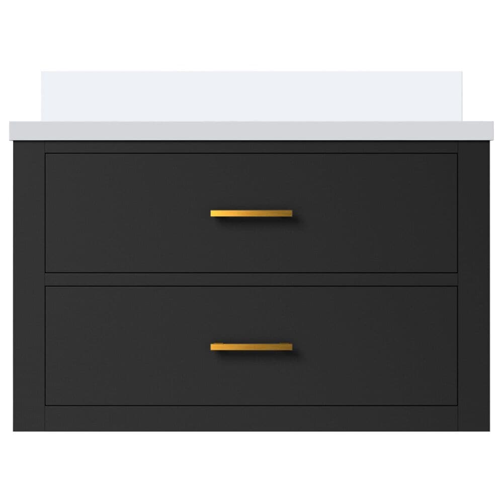 Lexora Home Castor 30&quot; Single Bathroom Vanity in Black with 2 cm White Quartz Top and Rectangular Sink, , large