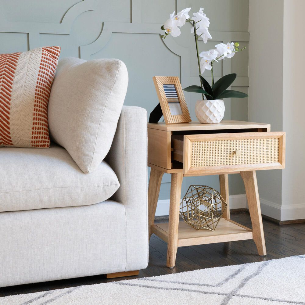 Linon Home Decor Catlett Side Table Nightstand in Natural, , large