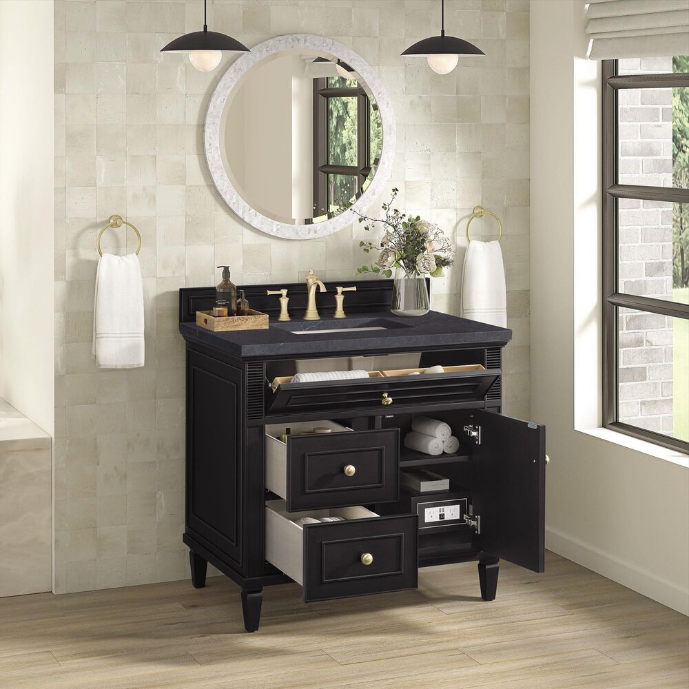 James Martin Vanities Lorelai 36&quot; Single Vanity in Black Onyx with 3 cm Charcoal Soapstone Quartz Top, , large