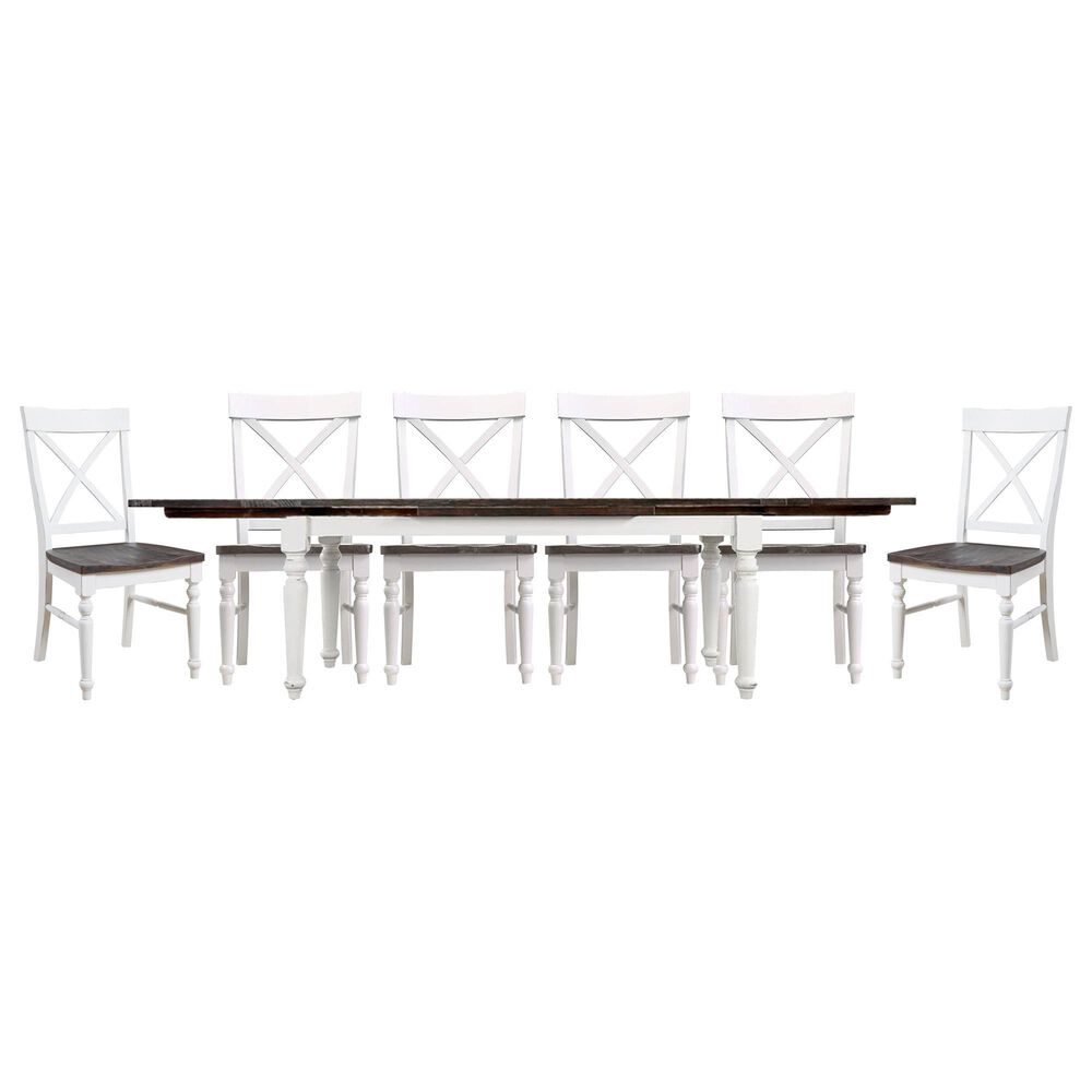 Golden Wave Furniture Mountain Retreat 7-Piece Rectangular Dining Set in Dark Mocha and Antique White, , large