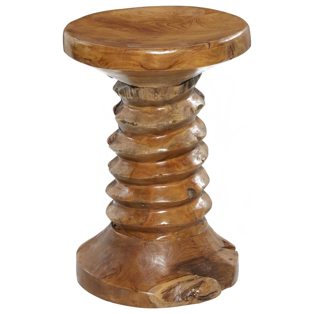 Maple and Jade Round Rustic Stool in Natural Brown, , large