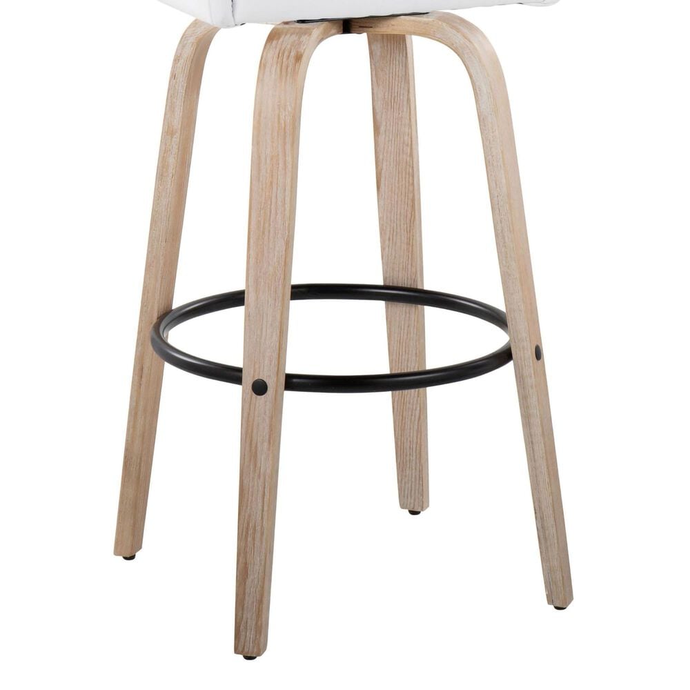 LumiSource Hannah Swivel Bar Stool with White Faux Leather Upholstery in Whitewashed and Black (Set of 2), , large
