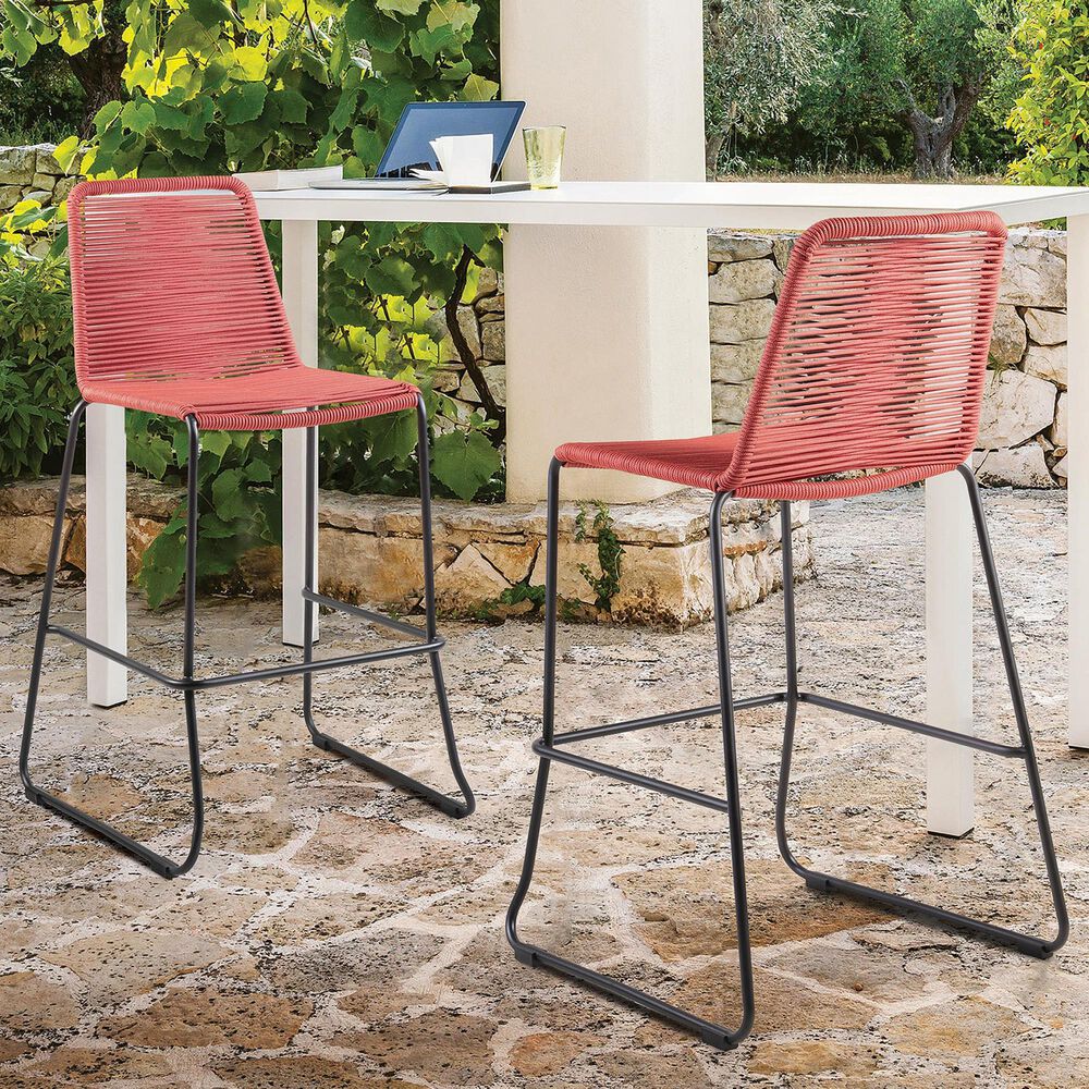Blue River Shasta Patio Bar Stool with Brick Red Rope Seat in Black (Set of 2), , large
