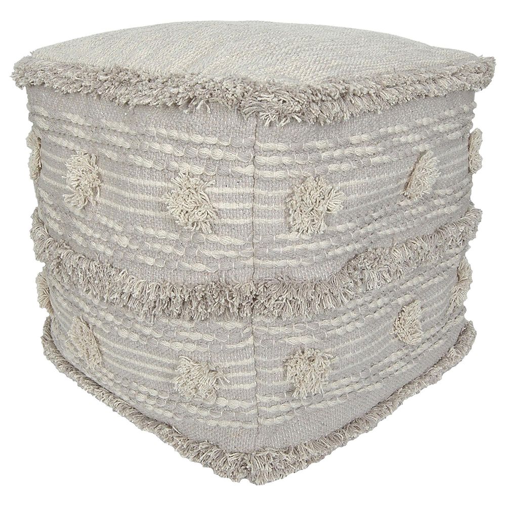 India House 17" x 17" Square Fringe Pouf in Gray and Natural, , large