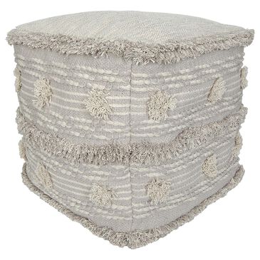 India House 17" x 17" Square Fringe Pouf in Gray and Natural, , large