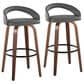 LumiSource Grotto Swivel Bar Stool with Grey Faux Leather Upholstery in Walnut Wood and Black (Set of 2), , large