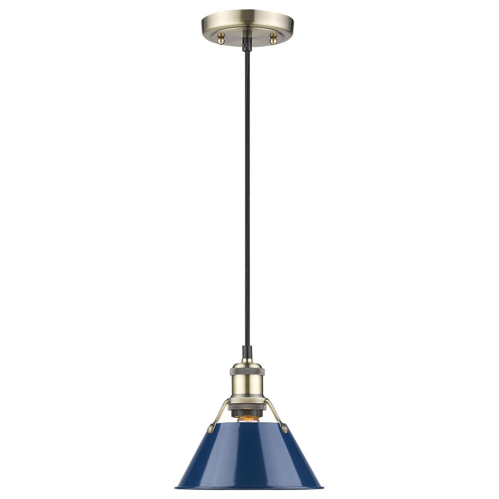 Golden Lighting Orwell 1-Light Small Pendant with Matte Navy Shade in Aged Brass, , large