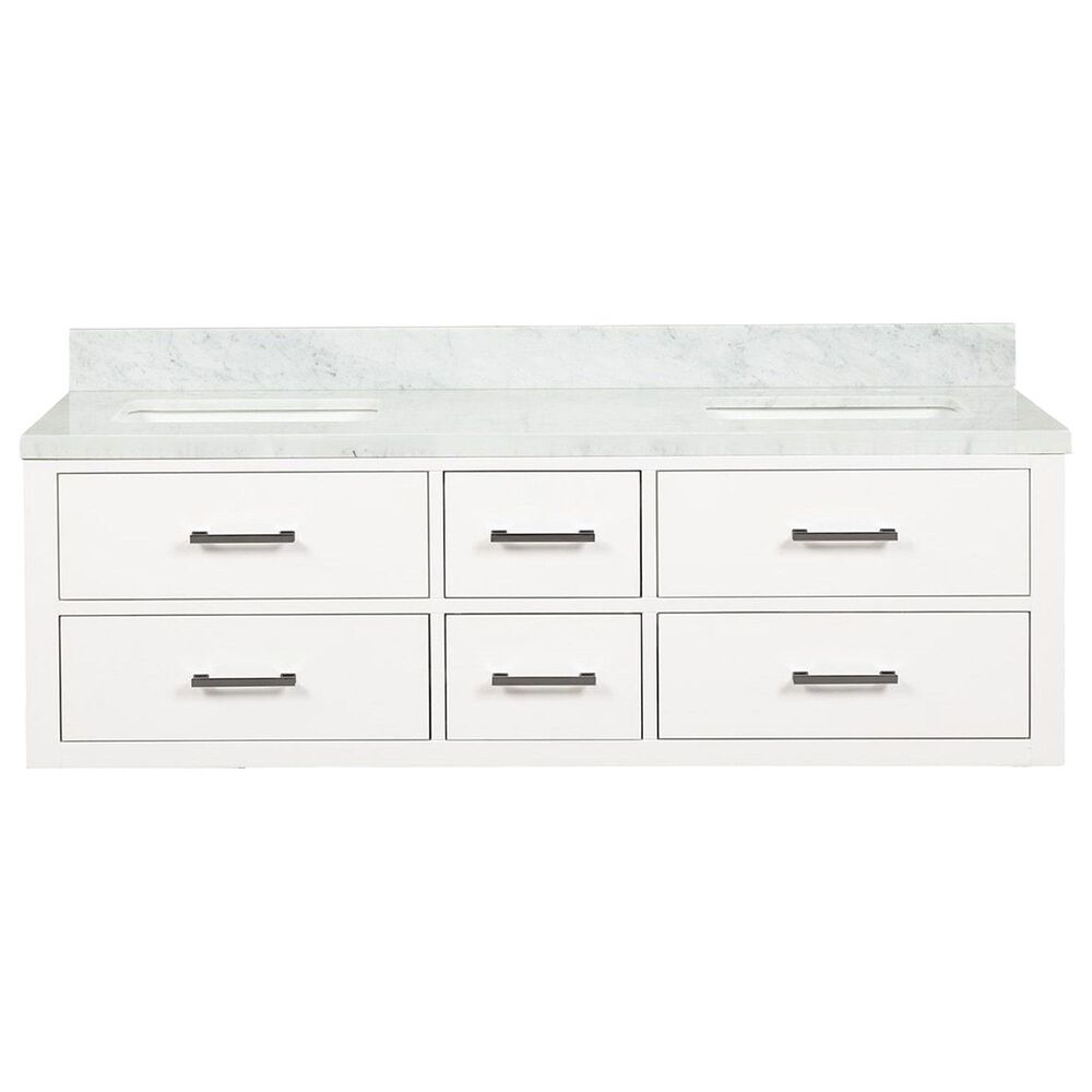 Lexora Home Castor 60" Double Bathroom Vanity in White with 2 cm White Carrara Marble Top and Rectangular Sinks, , large