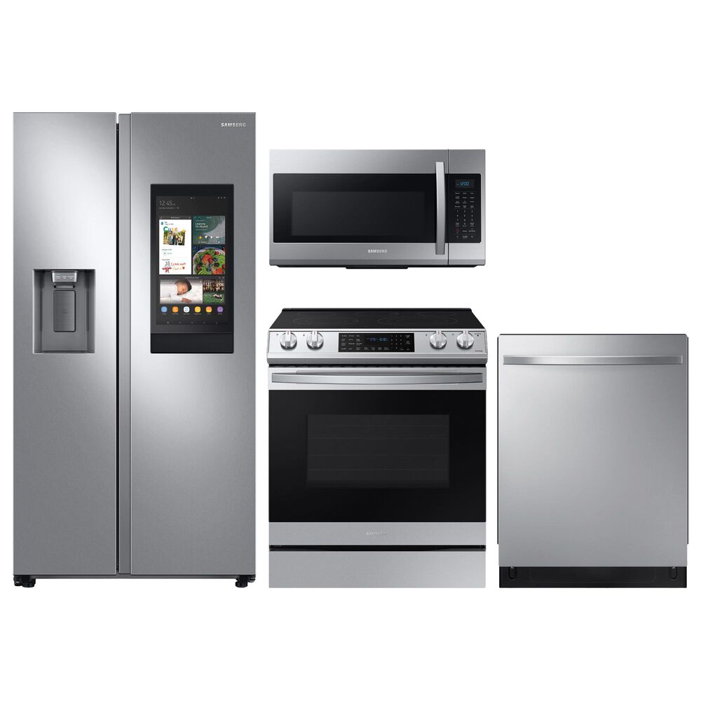 Samsung 4-Piece Kitchen Package with 22 Cu. Ft. Side-by-Side Refrigerator and Electric Range in Stainless Steel, , large