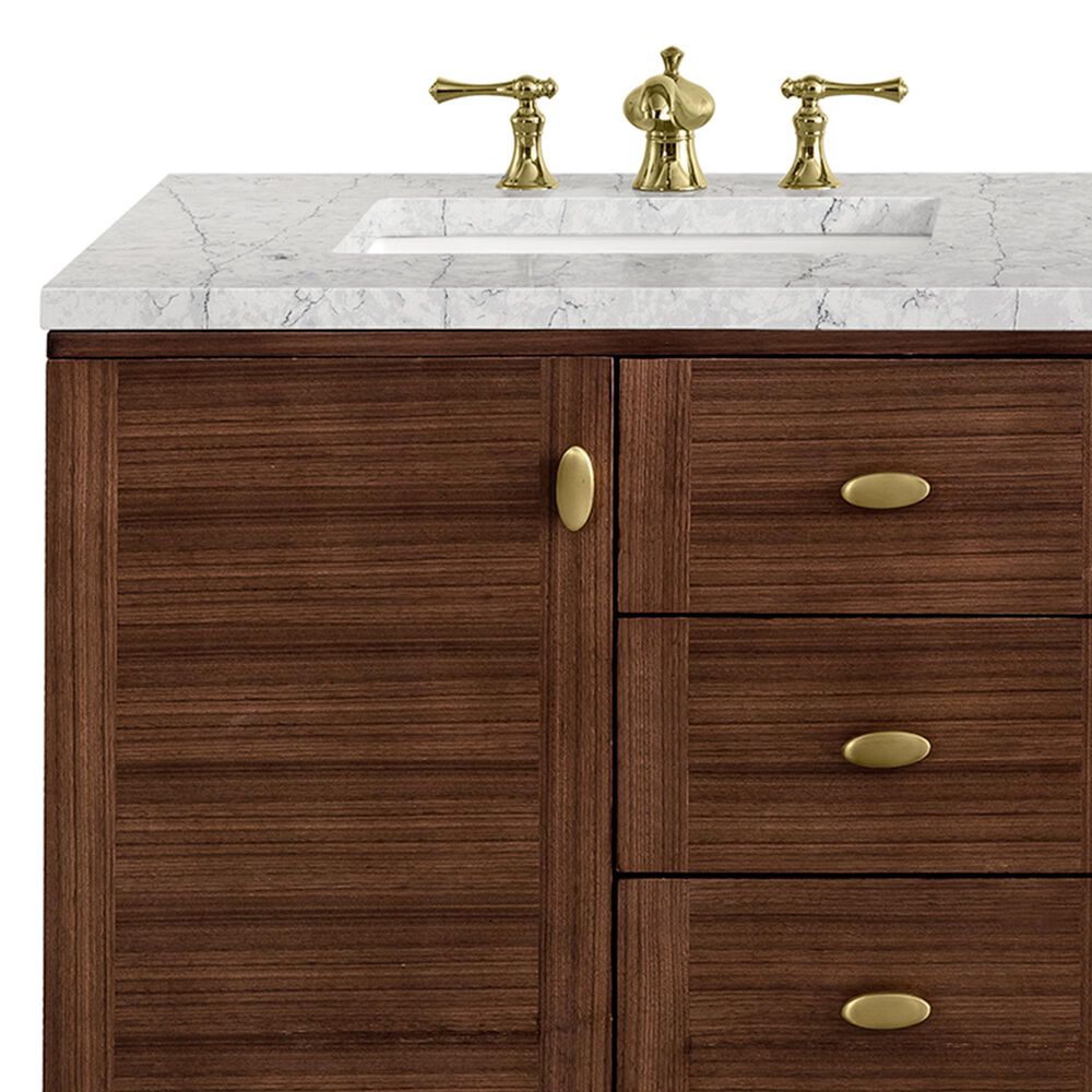 James Martin Vanities Amberly 60&quot; Double Bathroom Vanity in Walnut with 3 cm Eternal Jasmine Pearl Quartz Top and Rectangular Sinks, , large