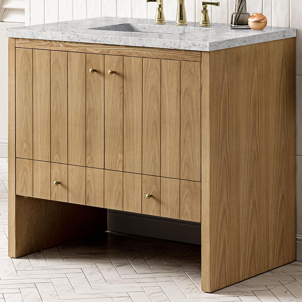 James Martin Vanities Hudson 36&quot; Single Bathroom Vanity in Light Natural Oak with 3 cm Eternal Jasmine Pearl Quartz Top and Rectangular Sink, , large