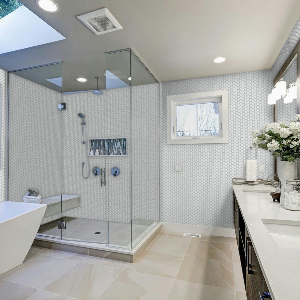 Emser Savvy White 2" Hexagon on 11" x 12" Glazed Porcelain Mosaic Sheet, , large