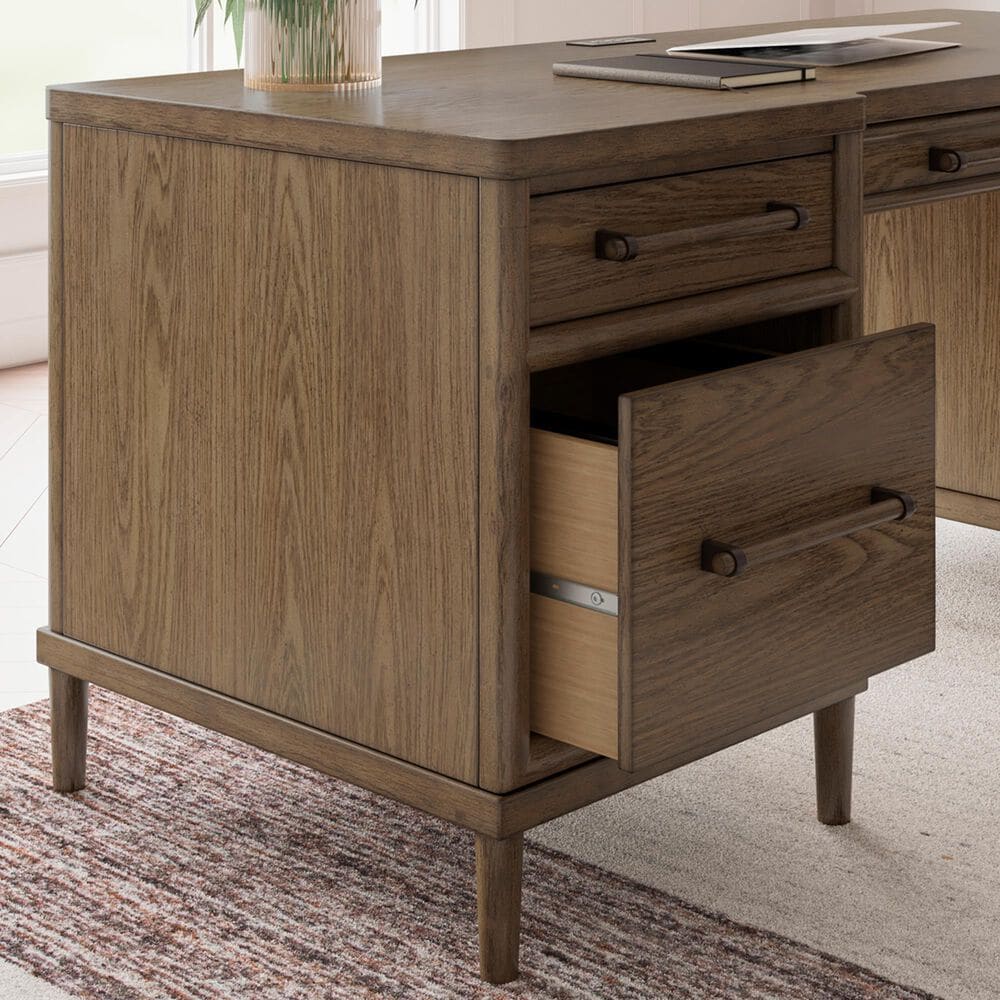 Ashley Roanhowe 2-Piece Desk and Bookcase Set in Brown Oak, , large
