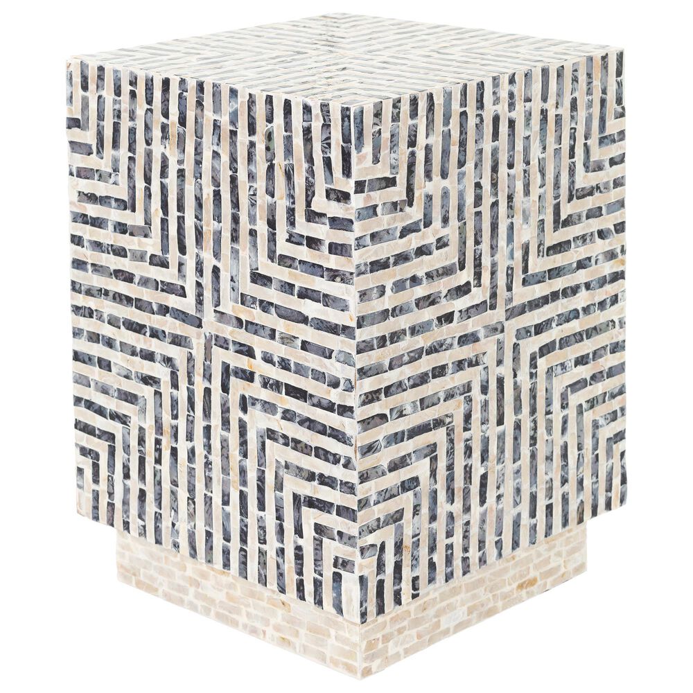 Surya Inc Lharysa End Table in White and Black Shell, , large