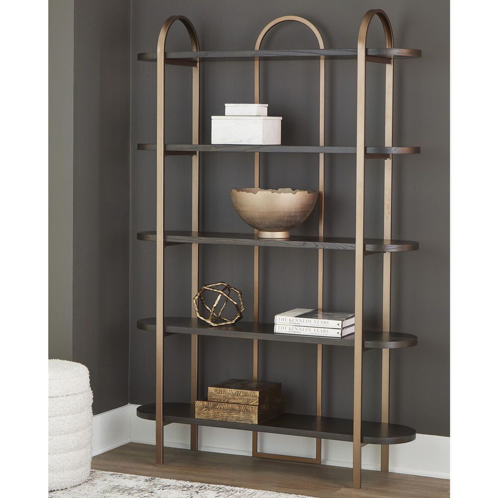 Ashley Brentmour 7-Shelf Bookcase in Dark Brown and Gold, , large