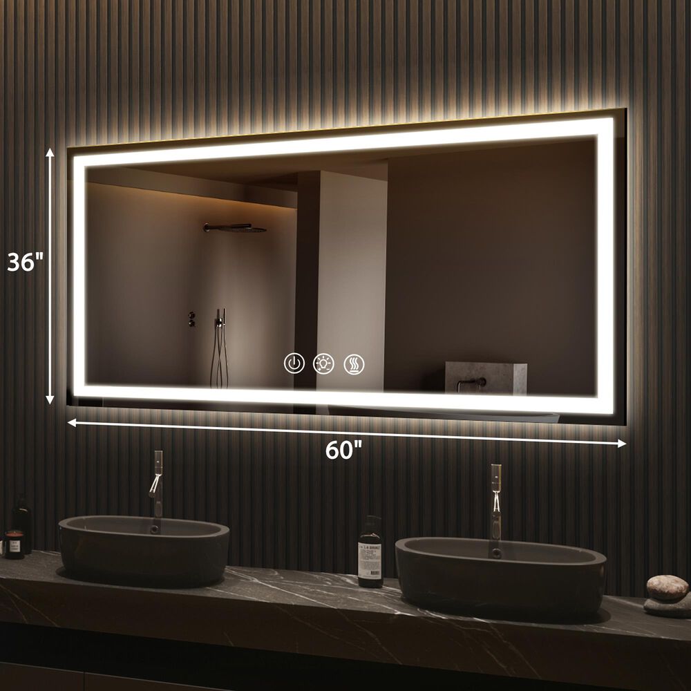 HOMLUX 60" x 36" LED Bathroom Makeup Mirror in Silver, , large