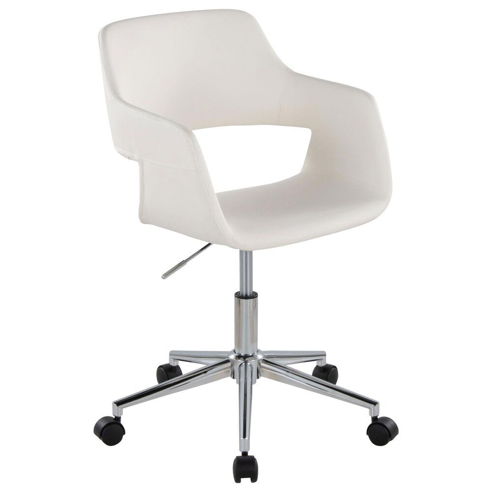 LumiSource Margarite Swivel Task Chair with White Faux Leather Cushion in Chrome, , large