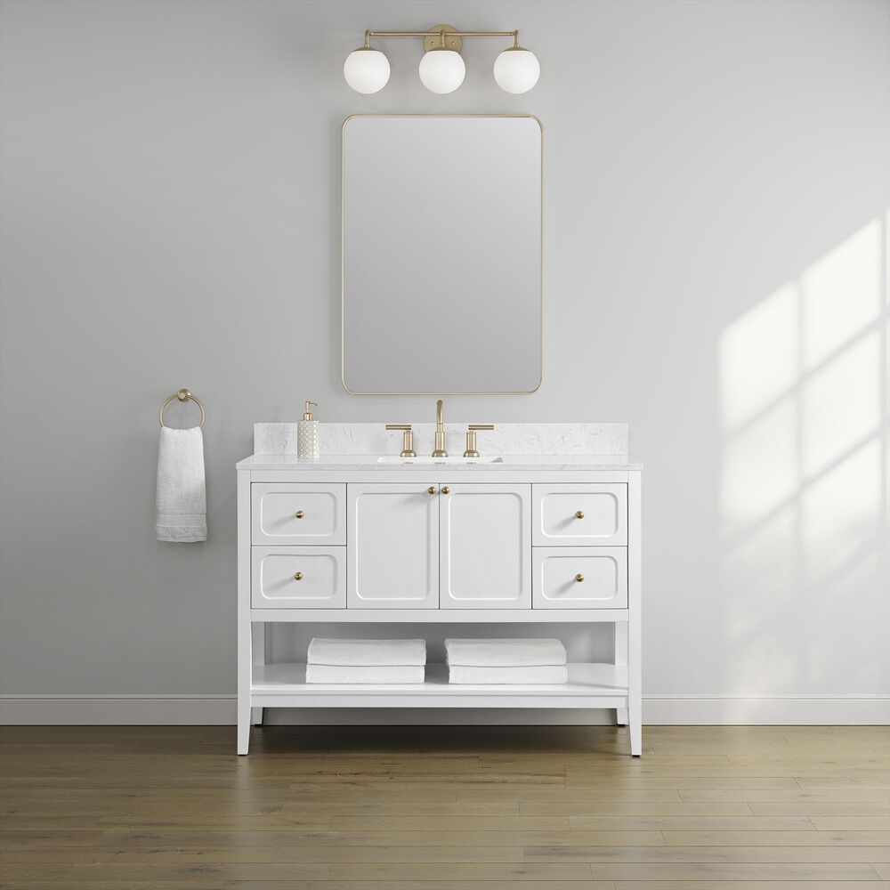 37B Ravello 48" Single Bathroom Vanity Cabinet in Bright White with Marble Top and Backsplash, , large