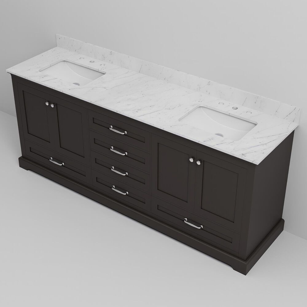 Lexora Home Dukes 80" Double Bathroom Vanity in Espresso with 2 cm White Carrara Marble Top and Rectangular Sinks, , large
