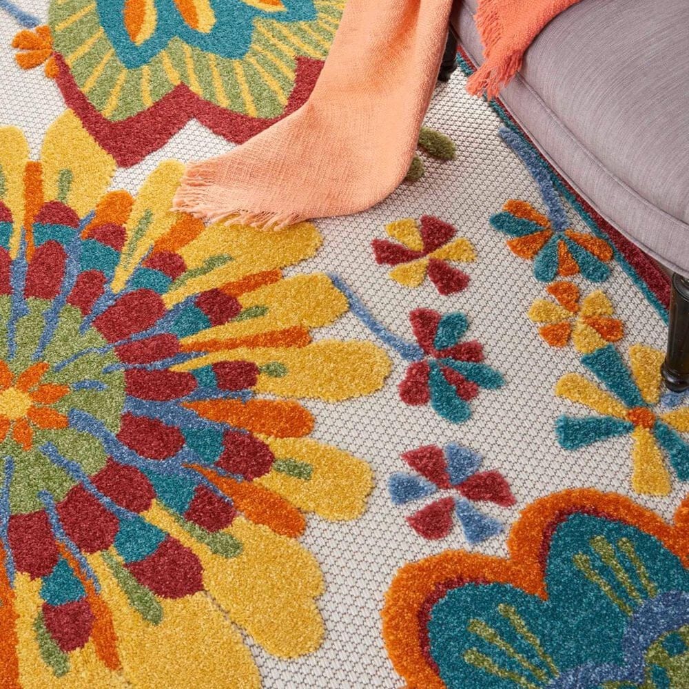 Nourison Aloha 2&#39;3&quot; x 12&#39; Bright Blue, Neutral Ivory, Yellow and Red Indoor/Outdoor Runner, , large