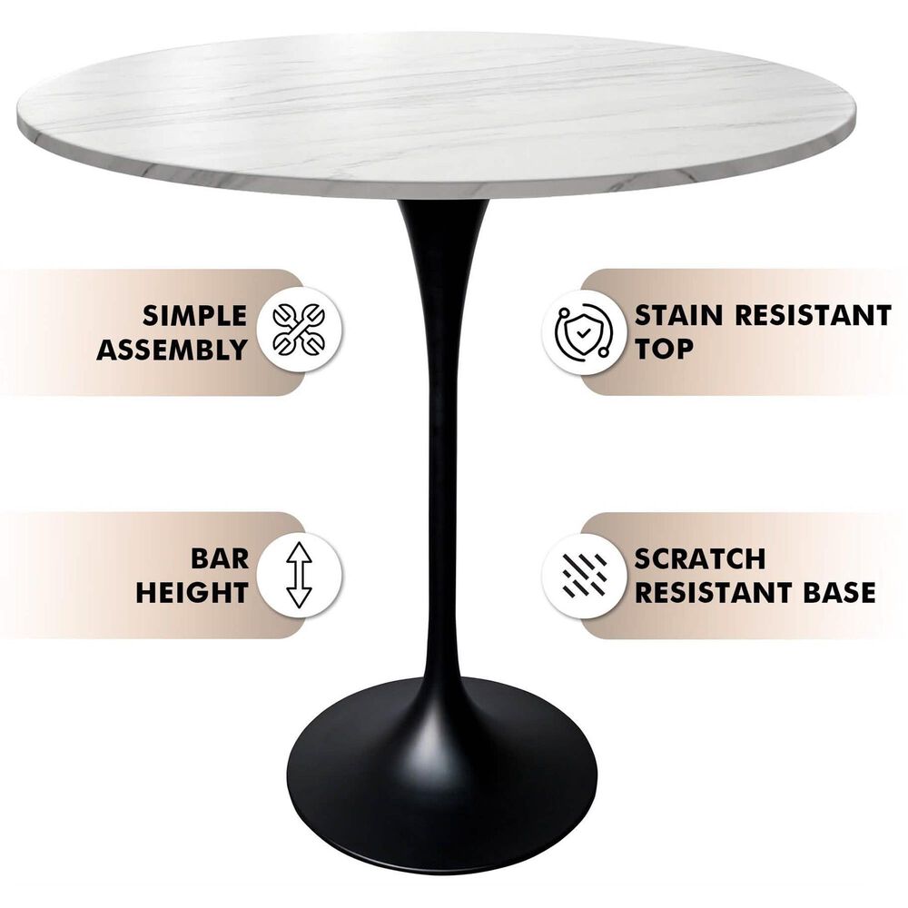 Leisuremod Verve 36&quot; Round Bar Height Dining Table with Sintered Stone Top in Black and White - Table Only, , large